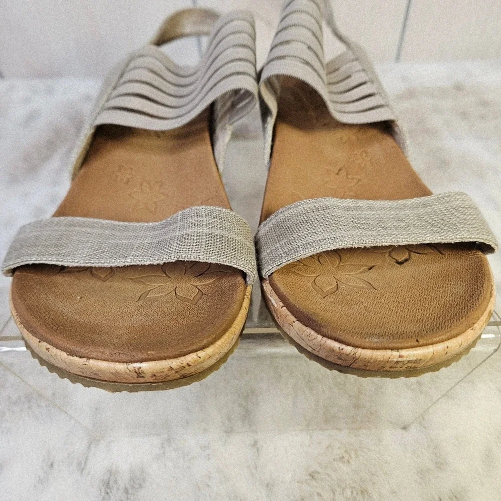 Skechers Womens Taupe Beverly High Tea Wedge‎ Sandals Heels 9 Boho Cottagecore